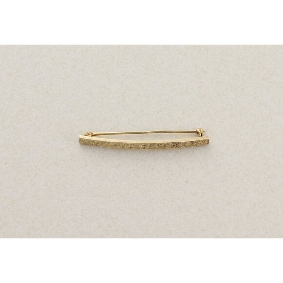 14k Yellow Gold Antique Art Deco Bar Pin Pretty Etched Flower Pattern 2" x 3/16" - Picture 11 of 11